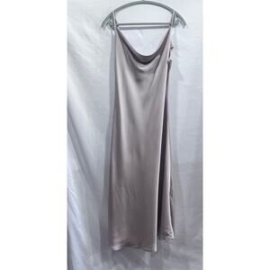 NWT Floerns Champagne Satin Cowl Neckline Midi Dress Women's Large Romantic